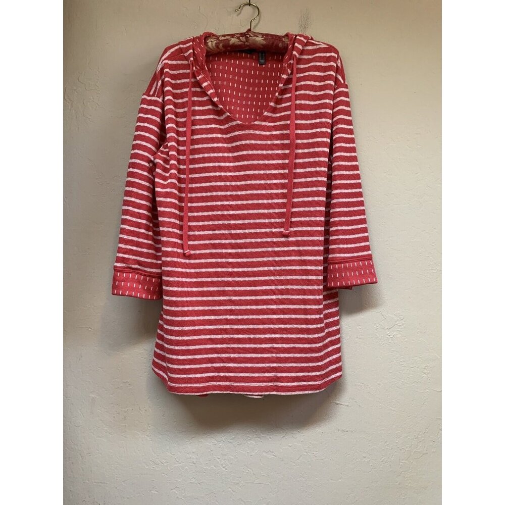 Any Body Sweatshirt Womens Medium Loungewear Red White Striped Hooded Pullover